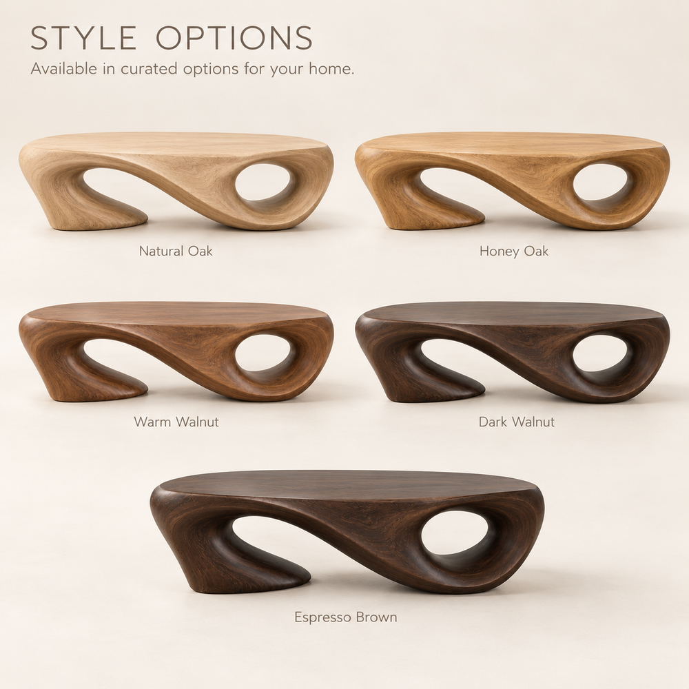 Liora Sculptural Solid Wood Coffee Table - Design 343 - product detail and styling view 10