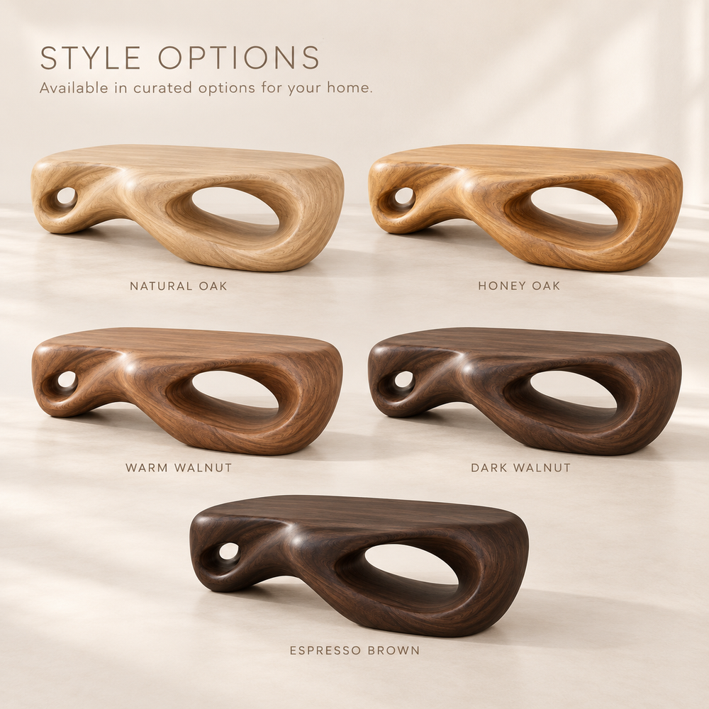 Nolan Sculptural Solid Wood Coffee Table - Design 344 - product detail and styling view 10