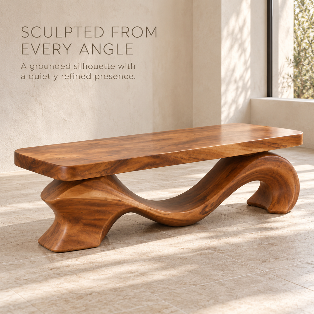 Brielle Sculptural Solid Wood Coffee Table - Design 345 - product detail and styling view 2