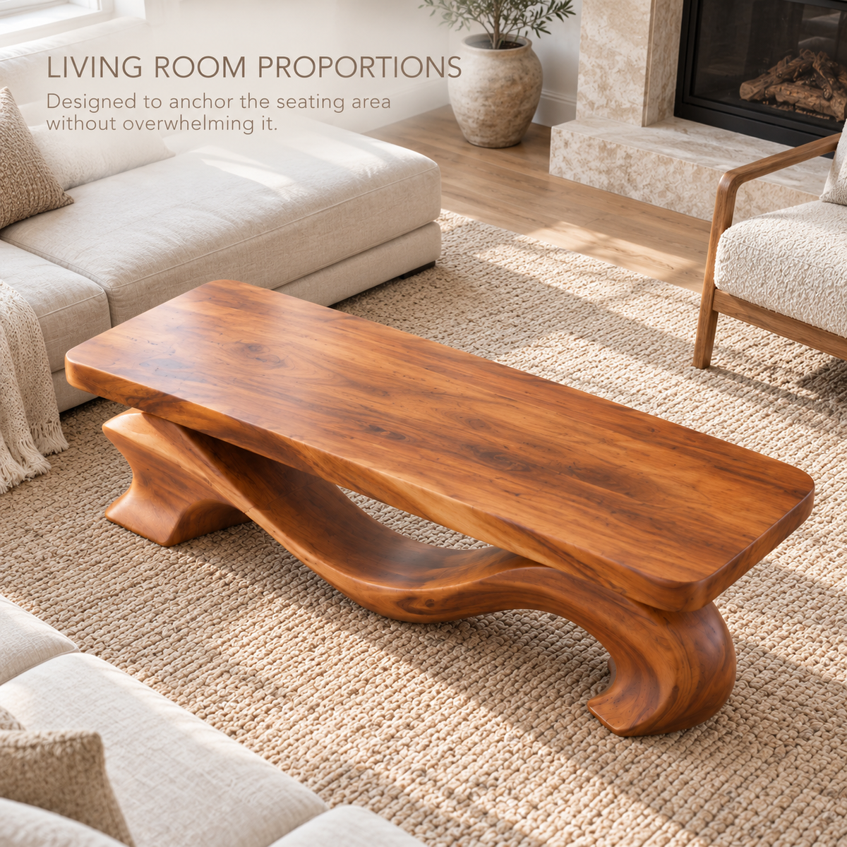 Brielle Sculptural Solid Wood Coffee Table - Design 345 - product detail and styling view 3