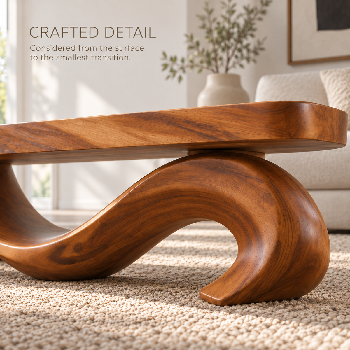 Brielle Sculptural Solid Wood Coffee Table - Design 345 - product detail and styling view 5