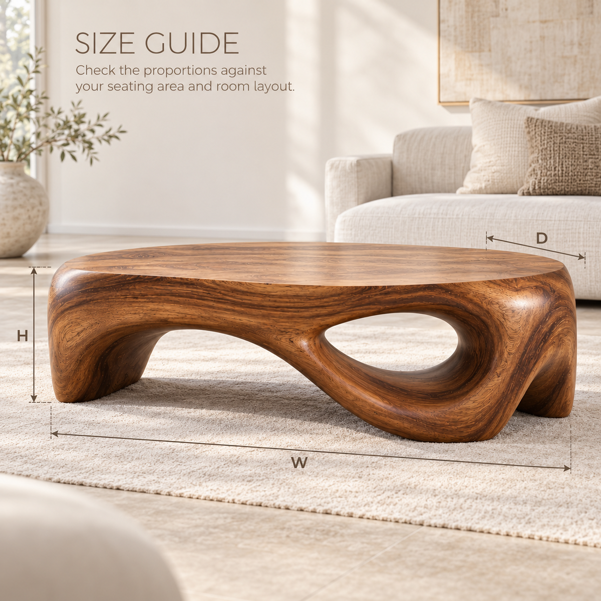 Orin Sculptural Solid Wood Coffee Table - Design 346 - product detail and styling view 7