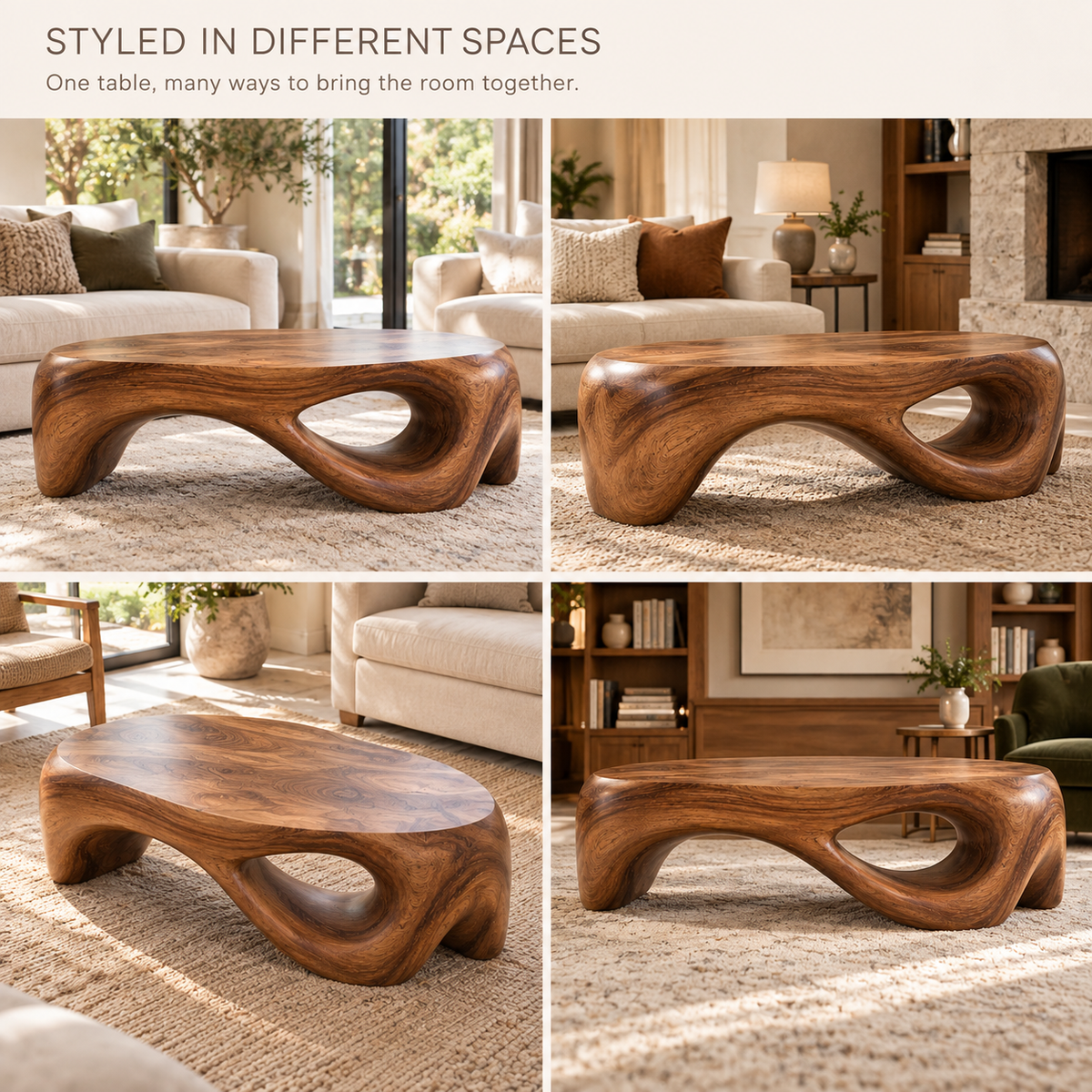 Orin Sculptural Solid Wood Coffee Table - Design 346 - product detail and styling view 9