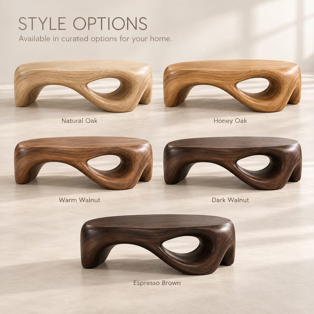 Orin Sculptural Solid Wood Coffee Table - Design 346 - product detail and styling view 10