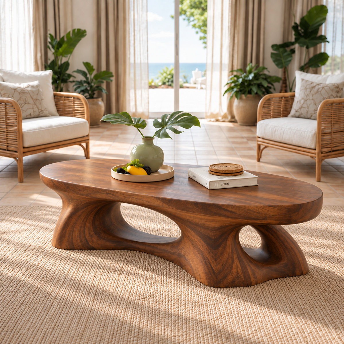 Selene Sculptural Solid Wood Coffee Table - Design 347 - main view