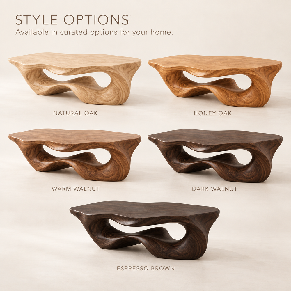 Darian Sculptural Solid Wood Coffee Table - Design 348 - product detail and styling view 10