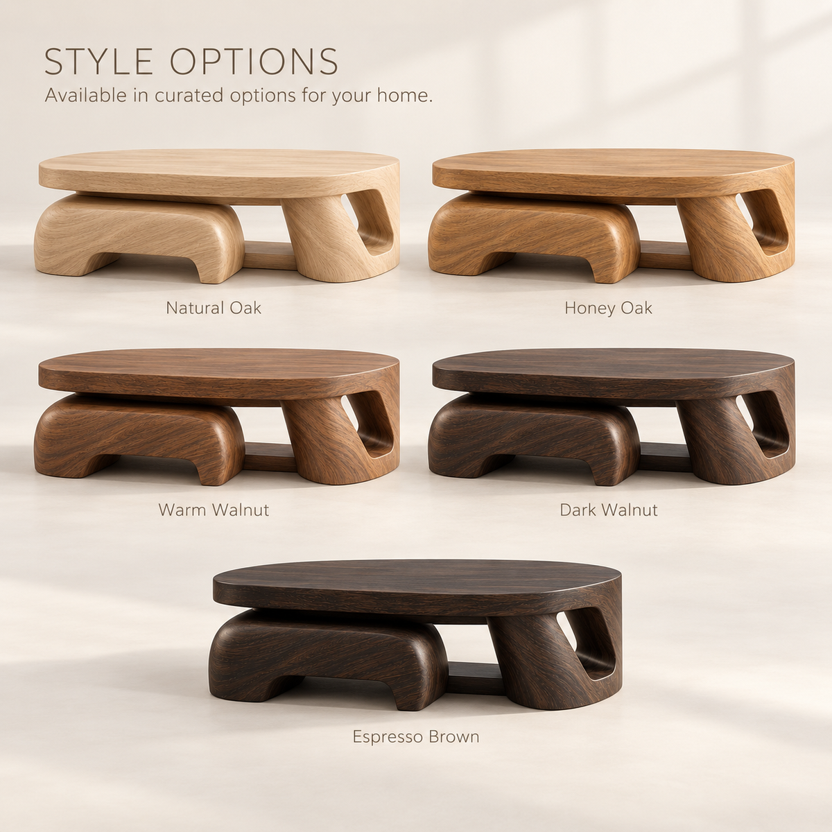 Talia Sculptural Solid Wood Coffee Table - Design 350 - product detail and styling view 10