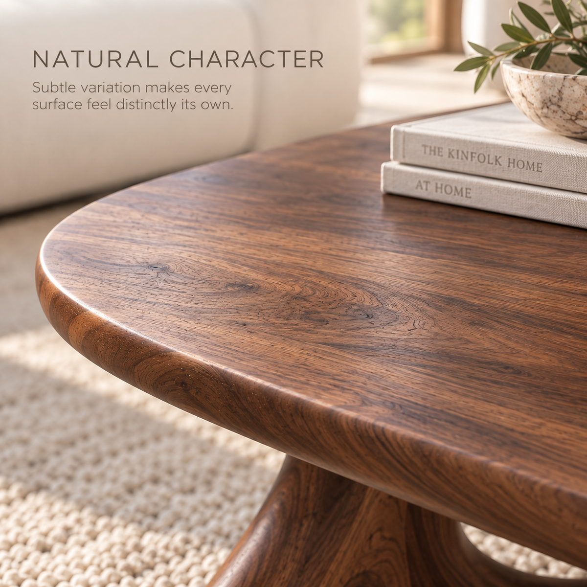 Vale Sculptural Solid Wood Coffee Table Set - Design 351 - product detail and styling view 4