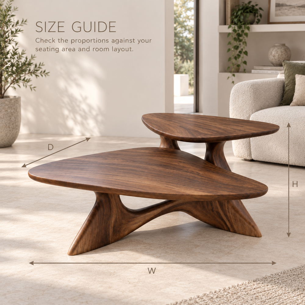Vale Sculptural Solid Wood Coffee Table Set - Design 351 - product detail and styling view 7
