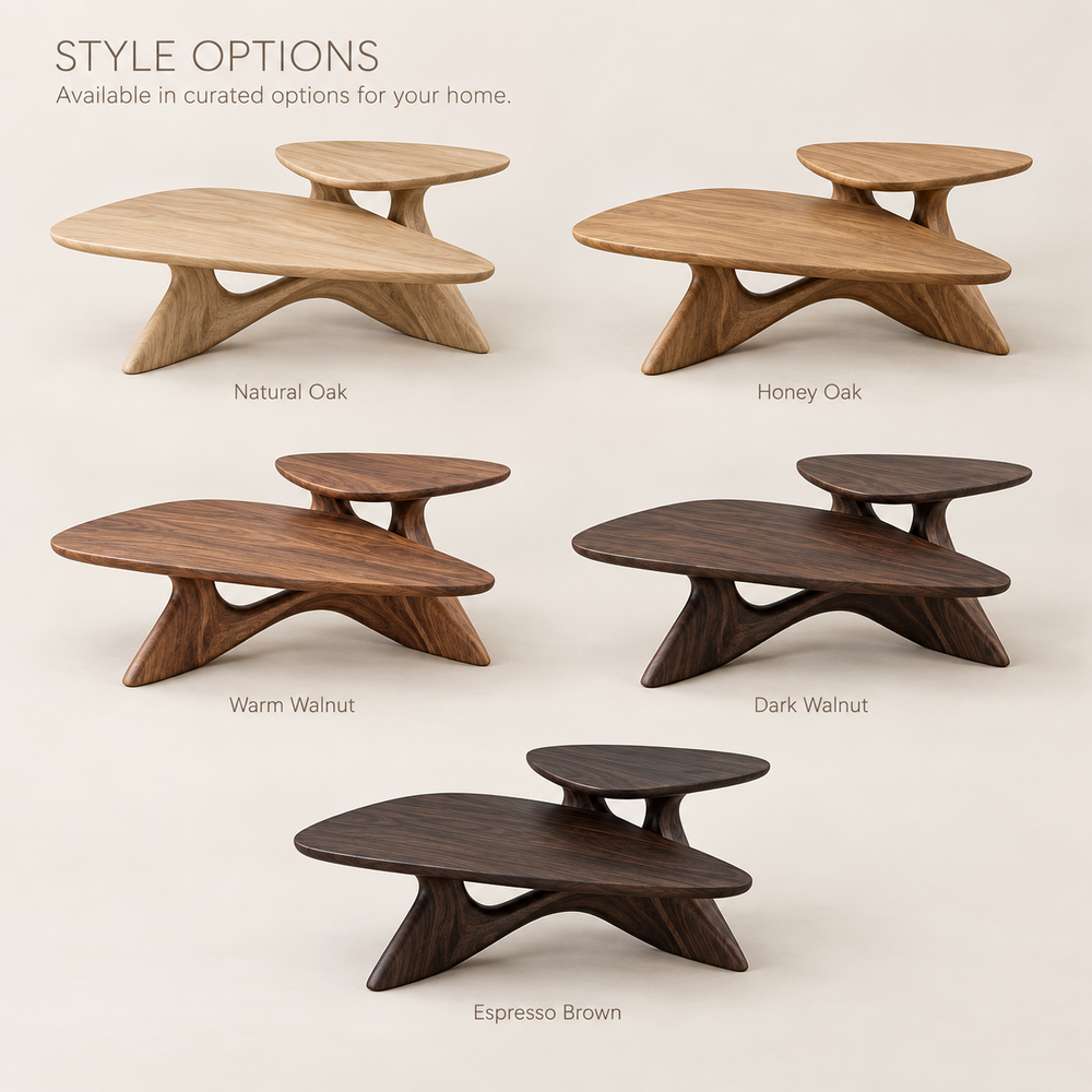 Vale Sculptural Solid Wood Coffee Table Set - Design 351 - product detail and styling view 10