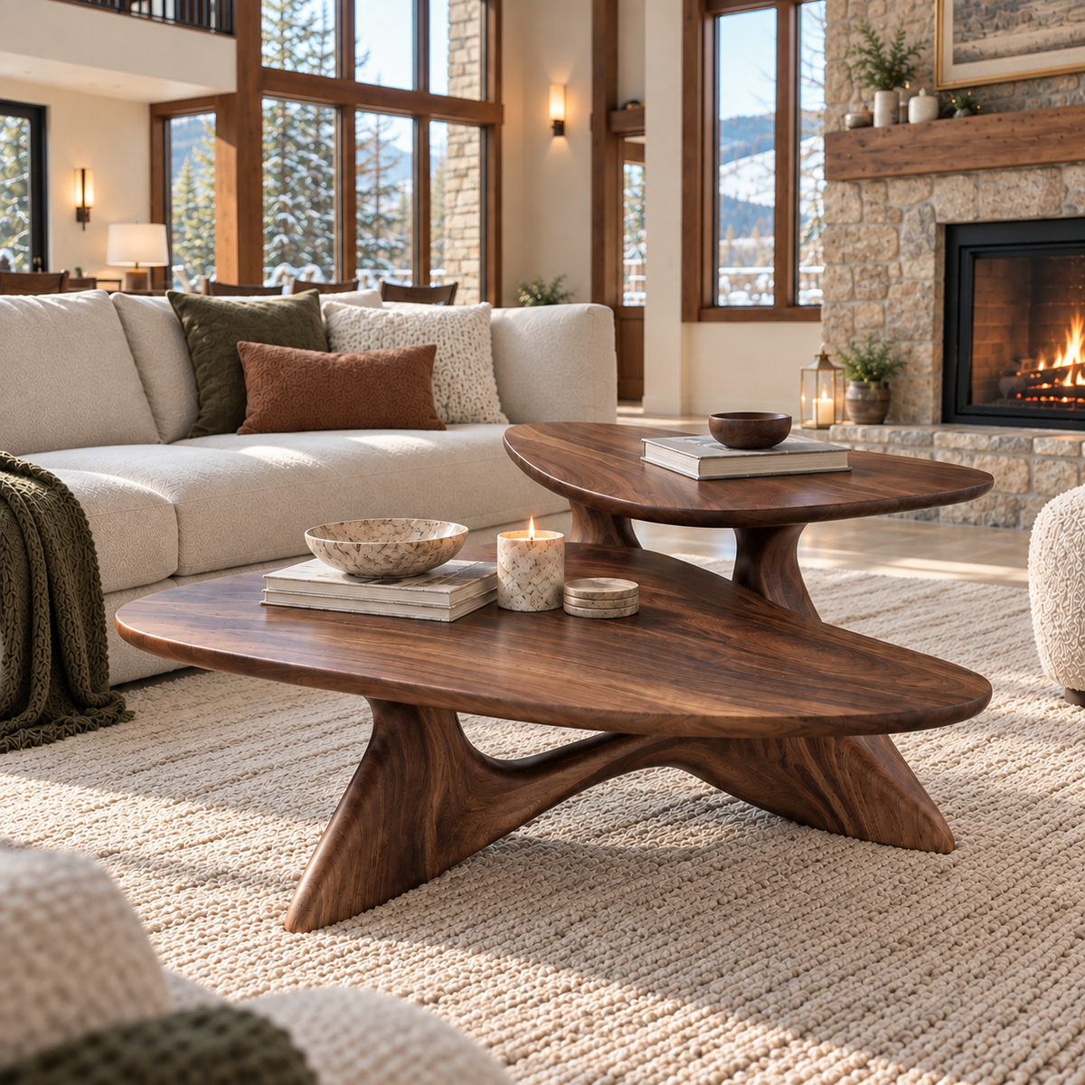 Vale Sculptural Solid Wood Coffee Table Set - Design 351 - main view
