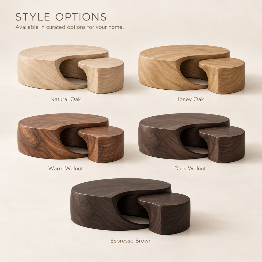 Isla Sculptural Solid Wood Coffee Table Set - Design 352 - product detail and styling view 10