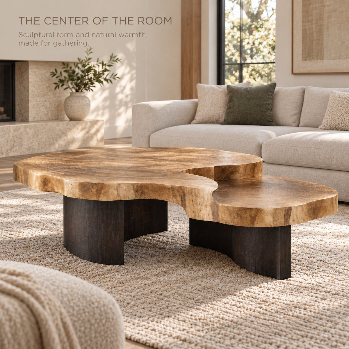 Celine Sculptural Solid Wood Coffee Table Set - Design 353 - main lifestyle view