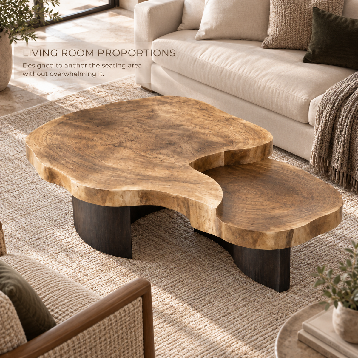 Celine Sculptural Solid Wood Coffee Table Set - Design 353 - product detail and styling view 3