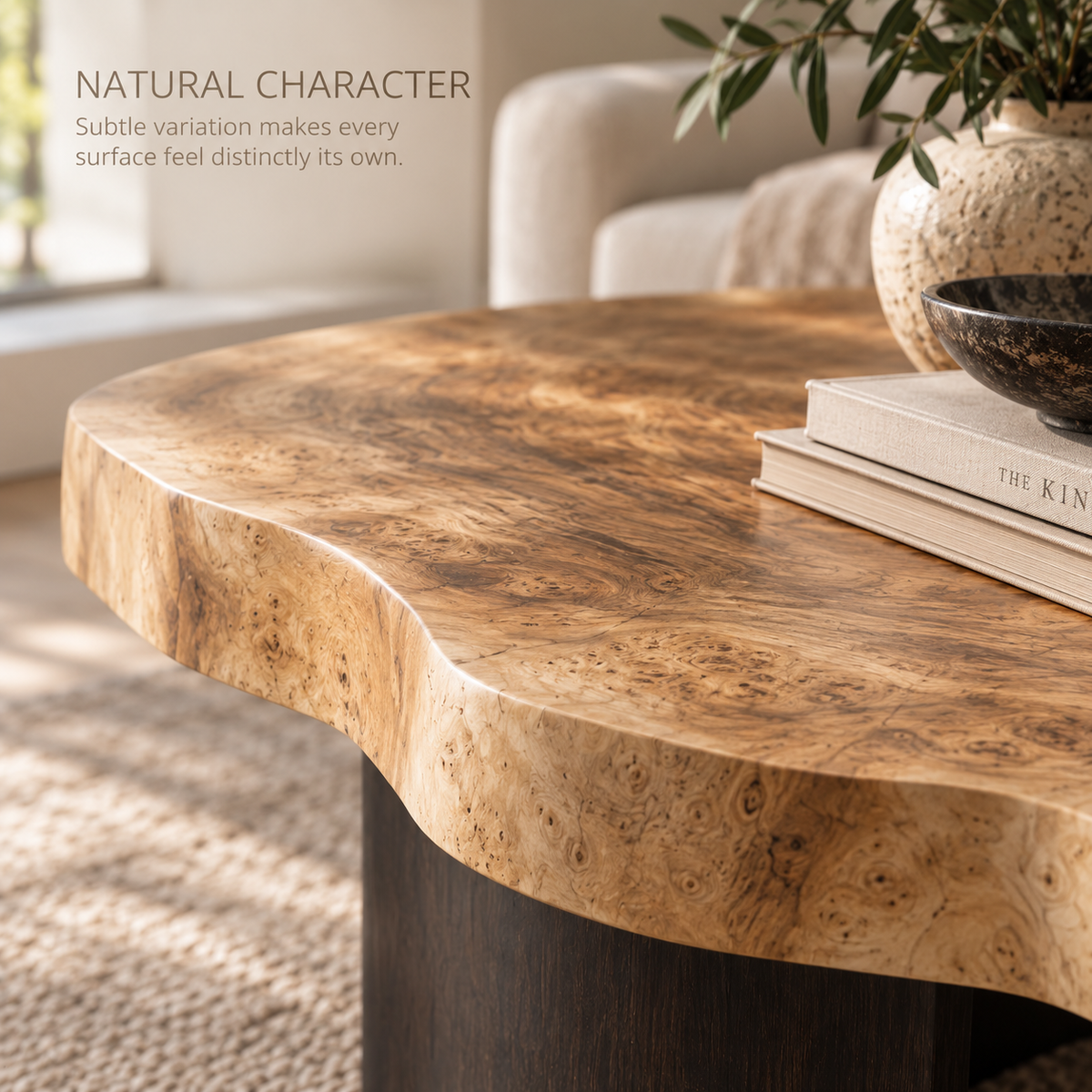 Celine Sculptural Solid Wood Coffee Table Set - Design 353 - product detail and styling view 4