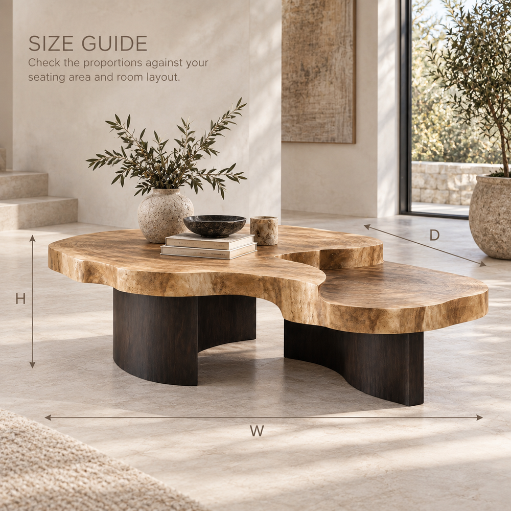 Celine Sculptural Solid Wood Coffee Table Set - Design 353 - product detail and styling view 7