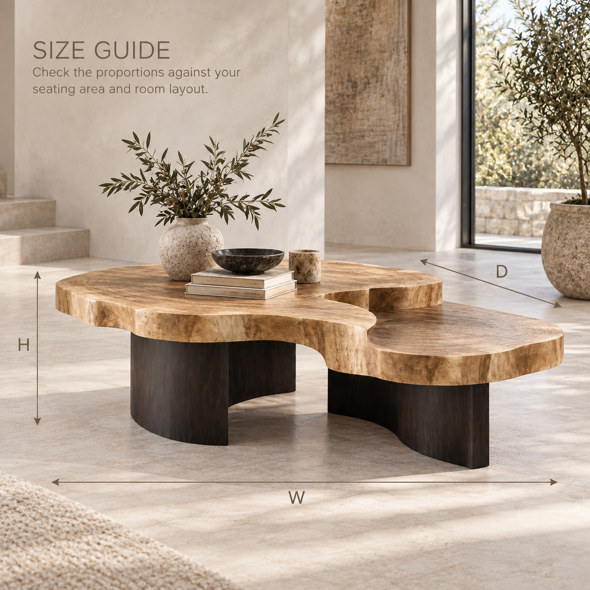 Celine Sculptural Solid Wood Coffee Table Set - Design 353 - product detail and styling view 7