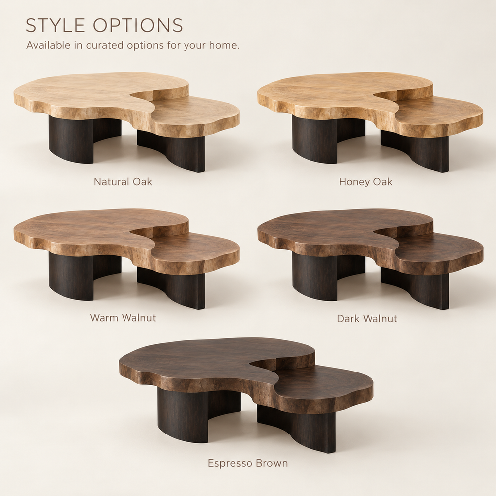 Celine Sculptural Solid Wood Coffee Table Set - Design 353 - product detail and styling view 10