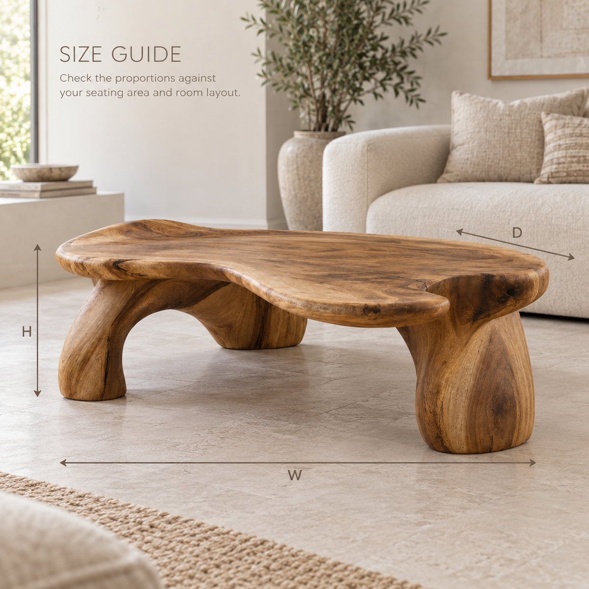 Alden Sculptural Solid Wood Coffee Table - Design 354 - product detail and styling view 7