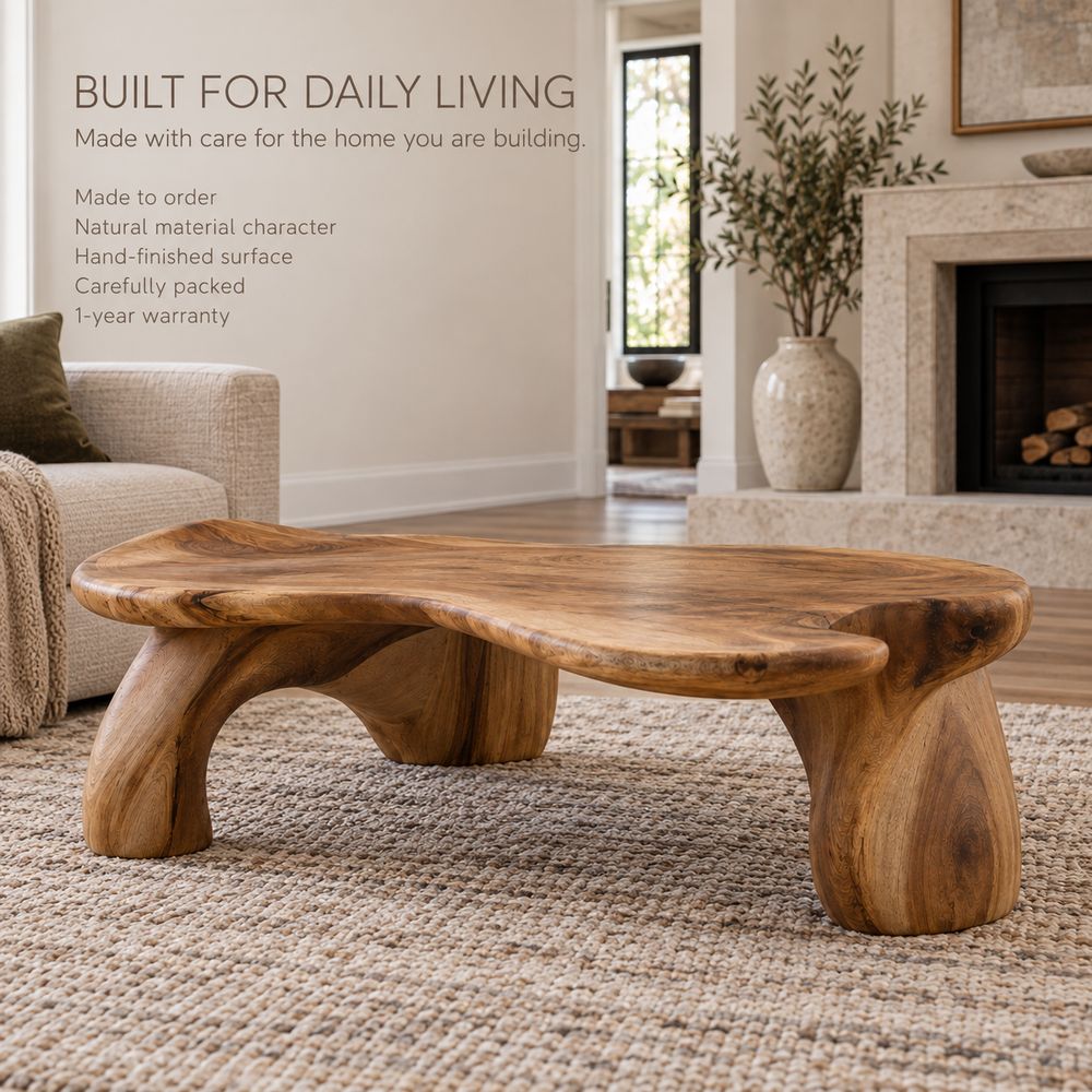 Alden Sculptural Solid Wood Coffee Table - Design 354 - product detail and styling view 8