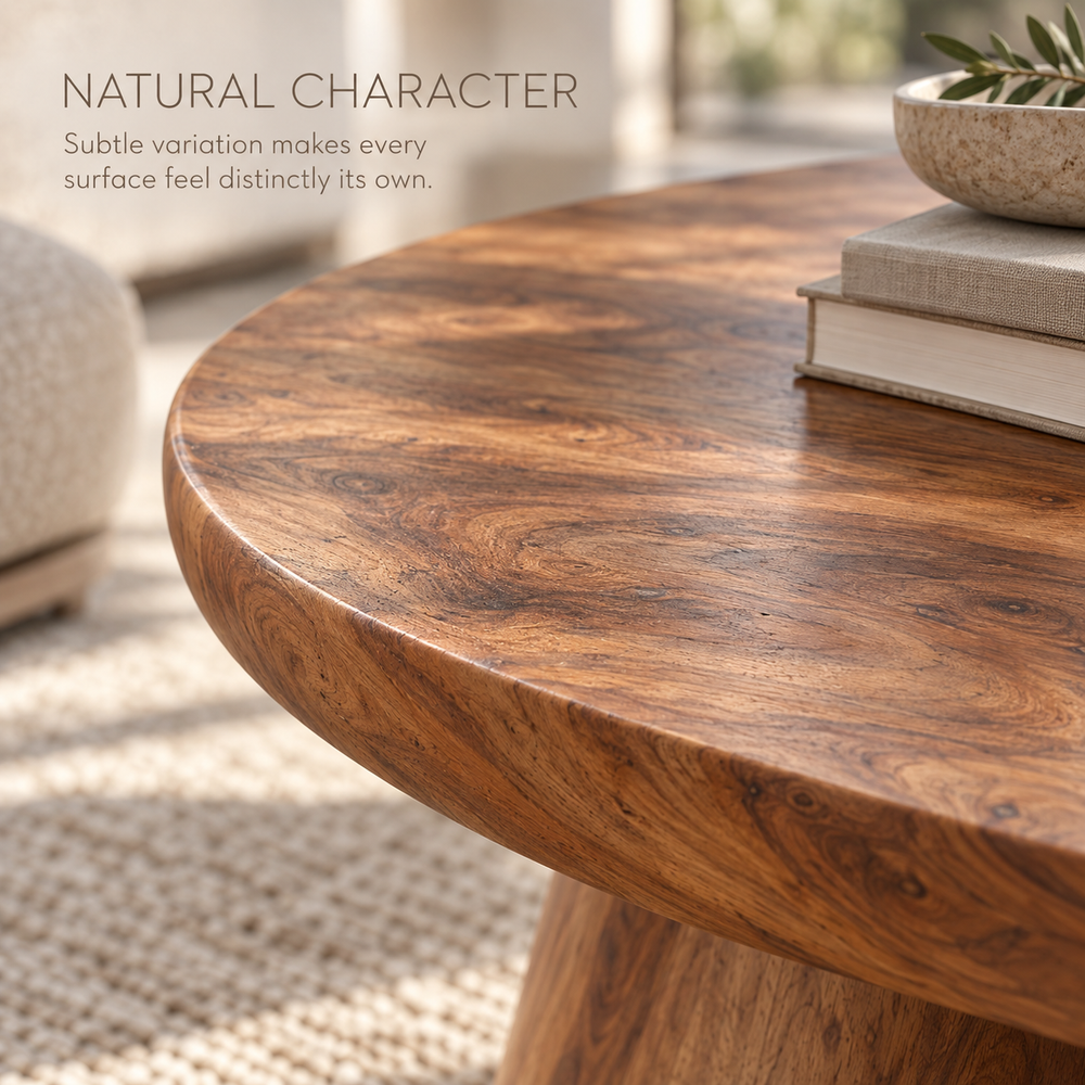 Eira Sculptural Solid Wood Coffee Table Set - Design 355 - product detail and styling view 4