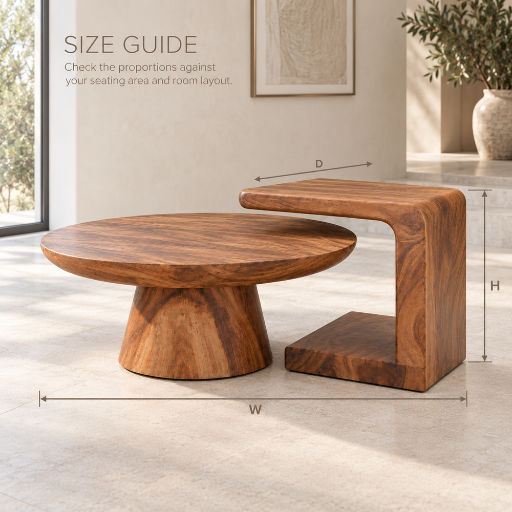 Eira Sculptural Solid Wood Coffee Table Set - Design 355 - product detail and styling view 7