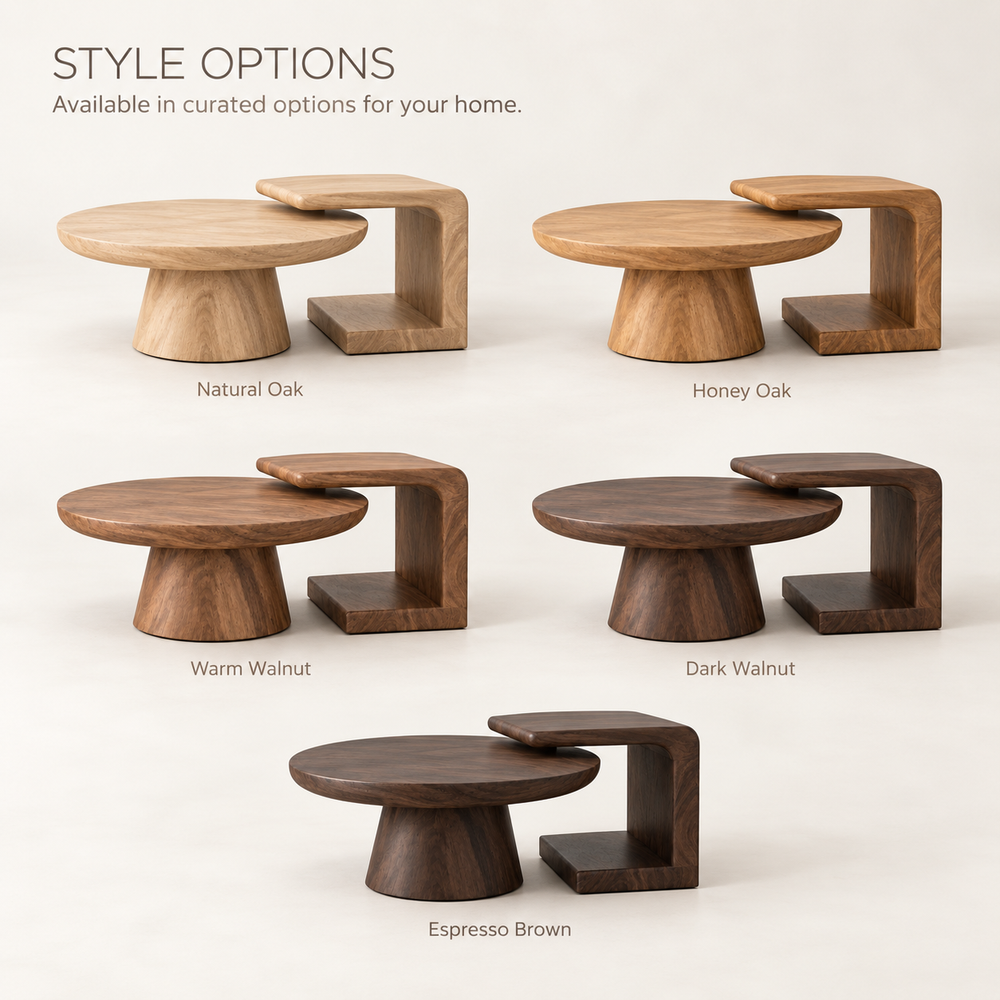 Eira Sculptural Solid Wood Coffee Table Set - Design 355 - product detail and styling view 10