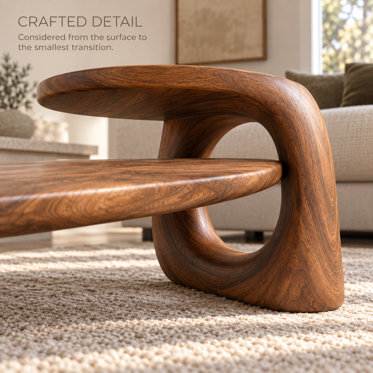 Kaia Sculptural Solid Wood Coffee Table - Design 356 - product detail and styling view 5