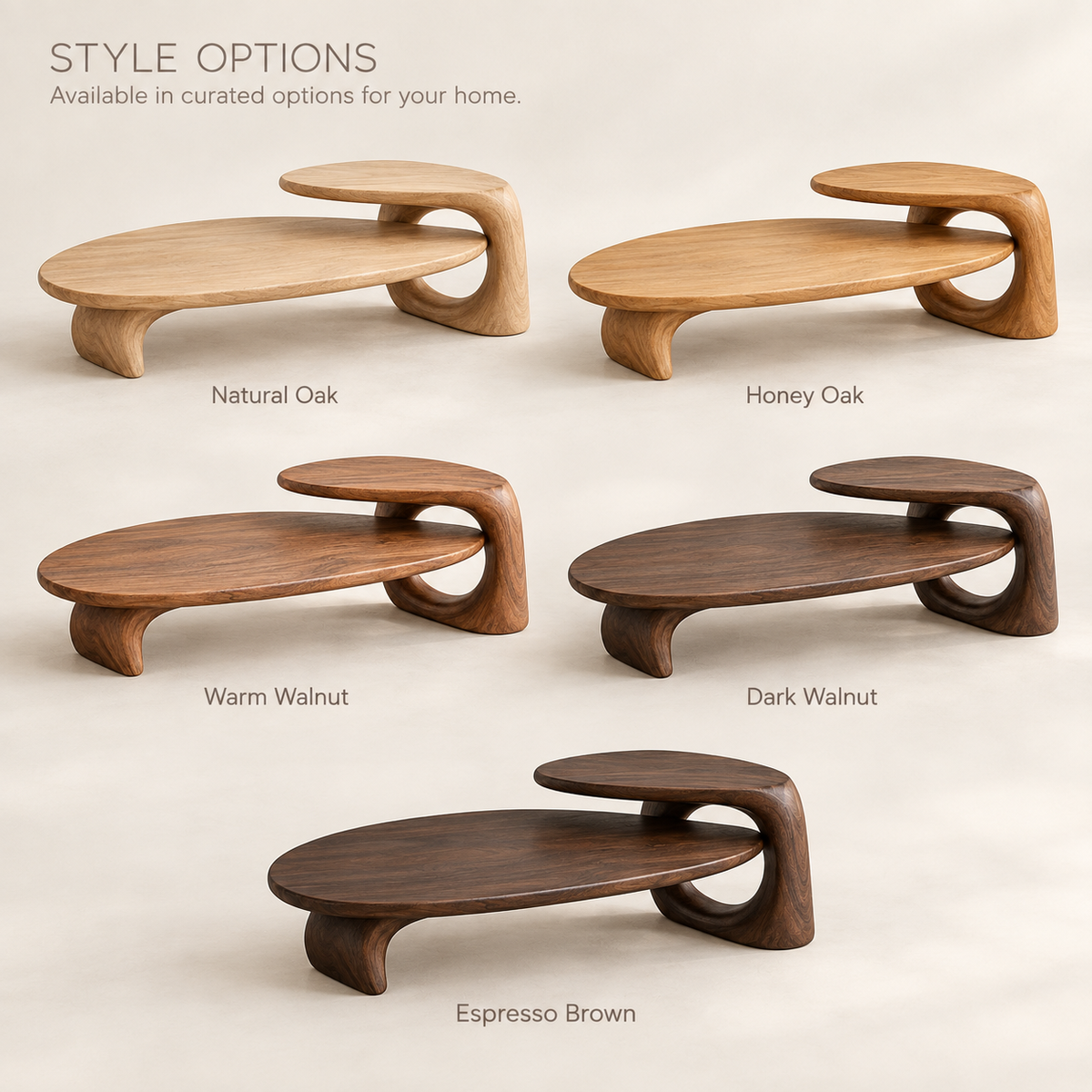 Kaia Sculptural Solid Wood Coffee Table - Design 356 - product detail and styling view 10