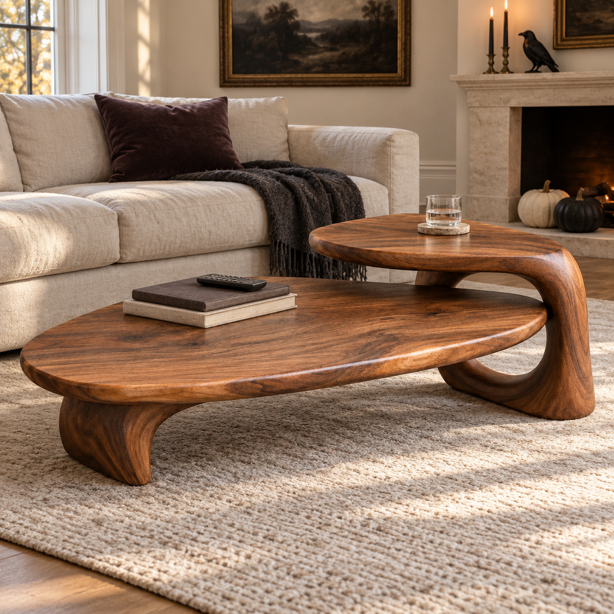 Kaia Sculptural Solid Wood Coffee Table - Design 356 - main view