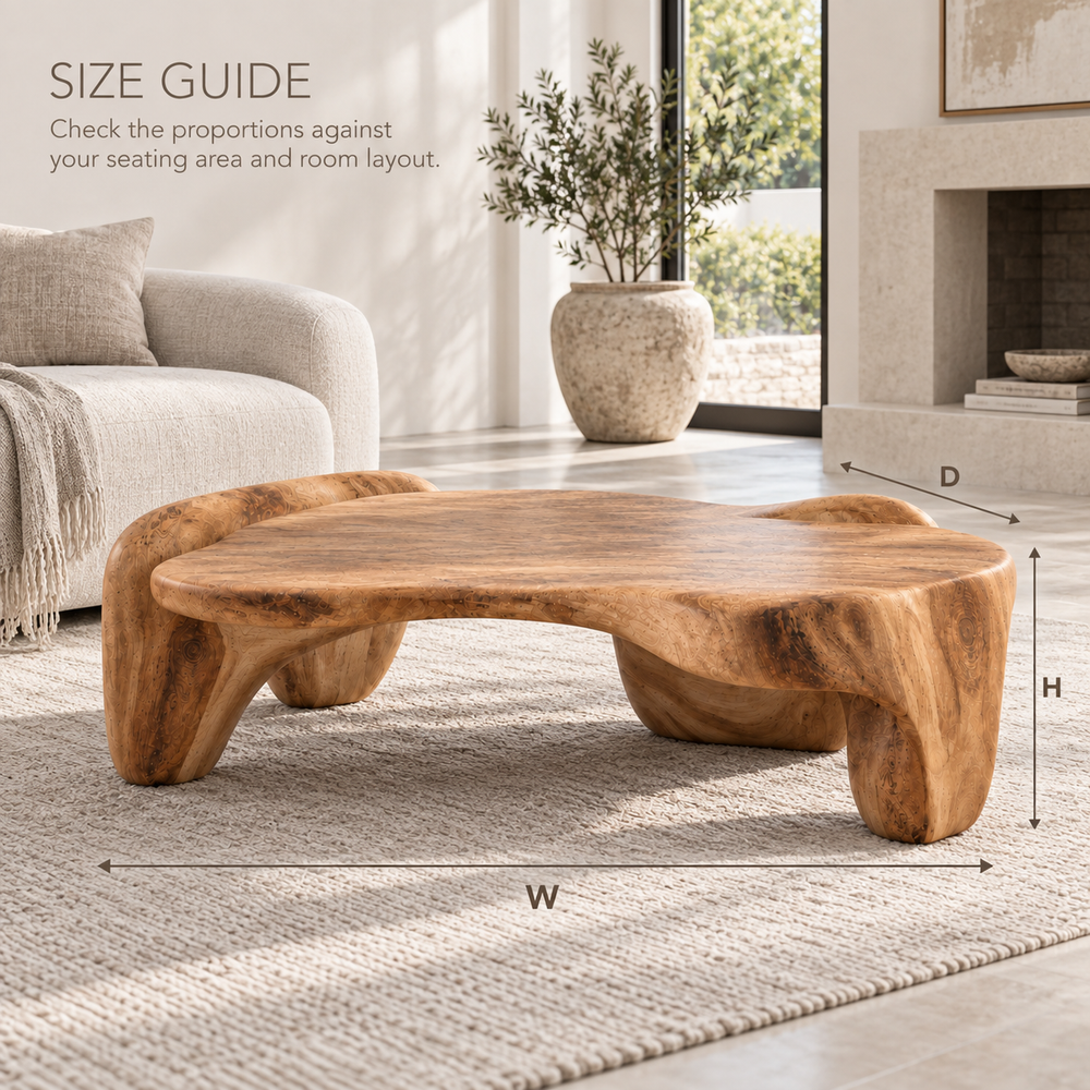 Remy Sculptural Solid Wood Coffee Table - Design 357 - product detail and styling view 7