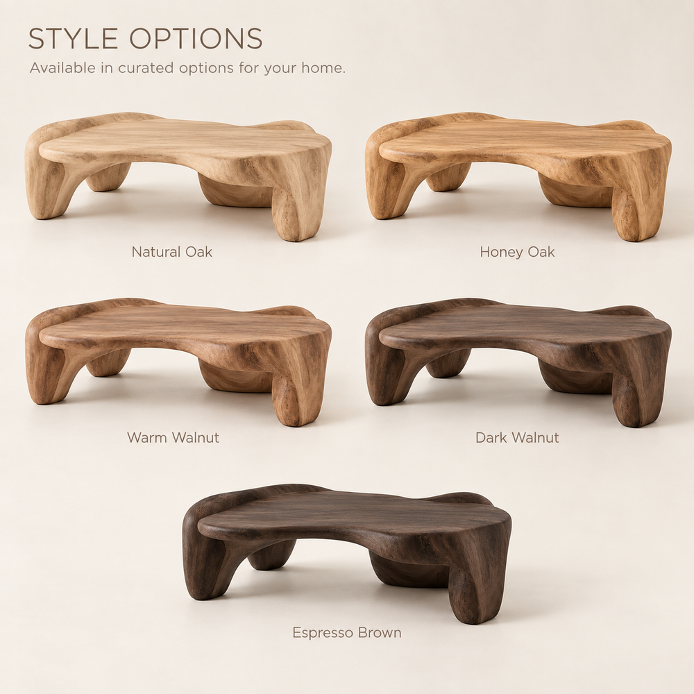 Remy Sculptural Solid Wood Coffee Table - Design 357 - product detail and styling view 10
