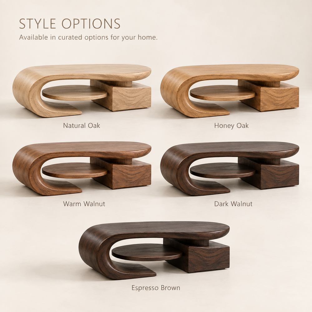 Brisa Sculptural Solid Wood Coffee Table - Design 358 - product detail and styling view 10