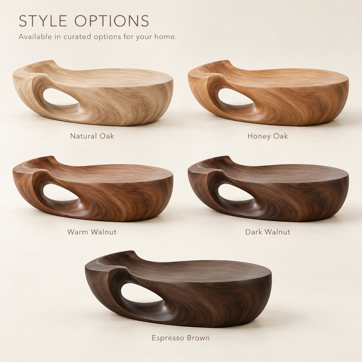 Maren Sculptural Solid Wood Coffee Table - Design 359 - product detail and styling view 10