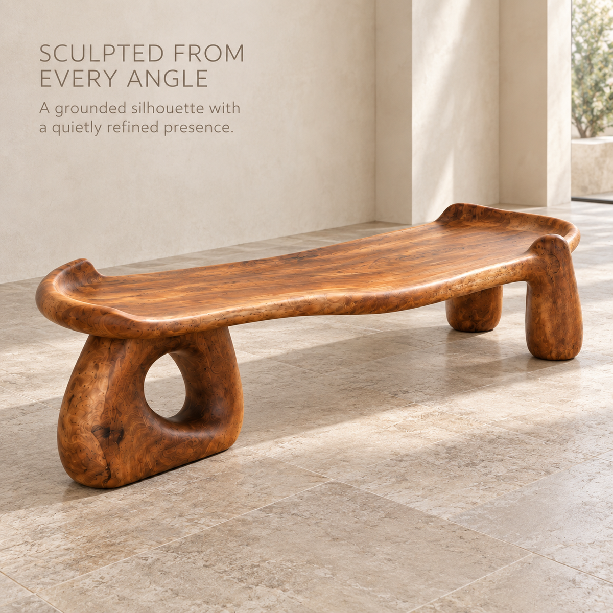Solene Sculptural Solid Wood Coffee Table - Design 360 - product detail and styling view 2