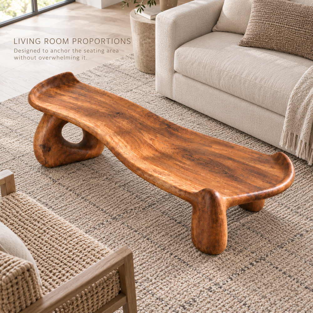 Solene Sculptural Solid Wood Coffee Table - Design 360 - product detail and styling view 3