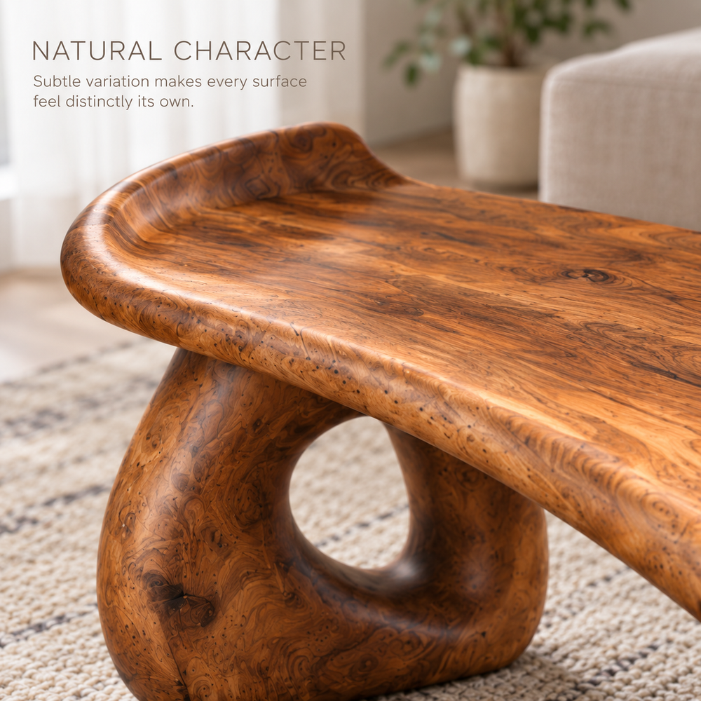 Solene Sculptural Solid Wood Coffee Table - Design 360 - product detail and styling view 4