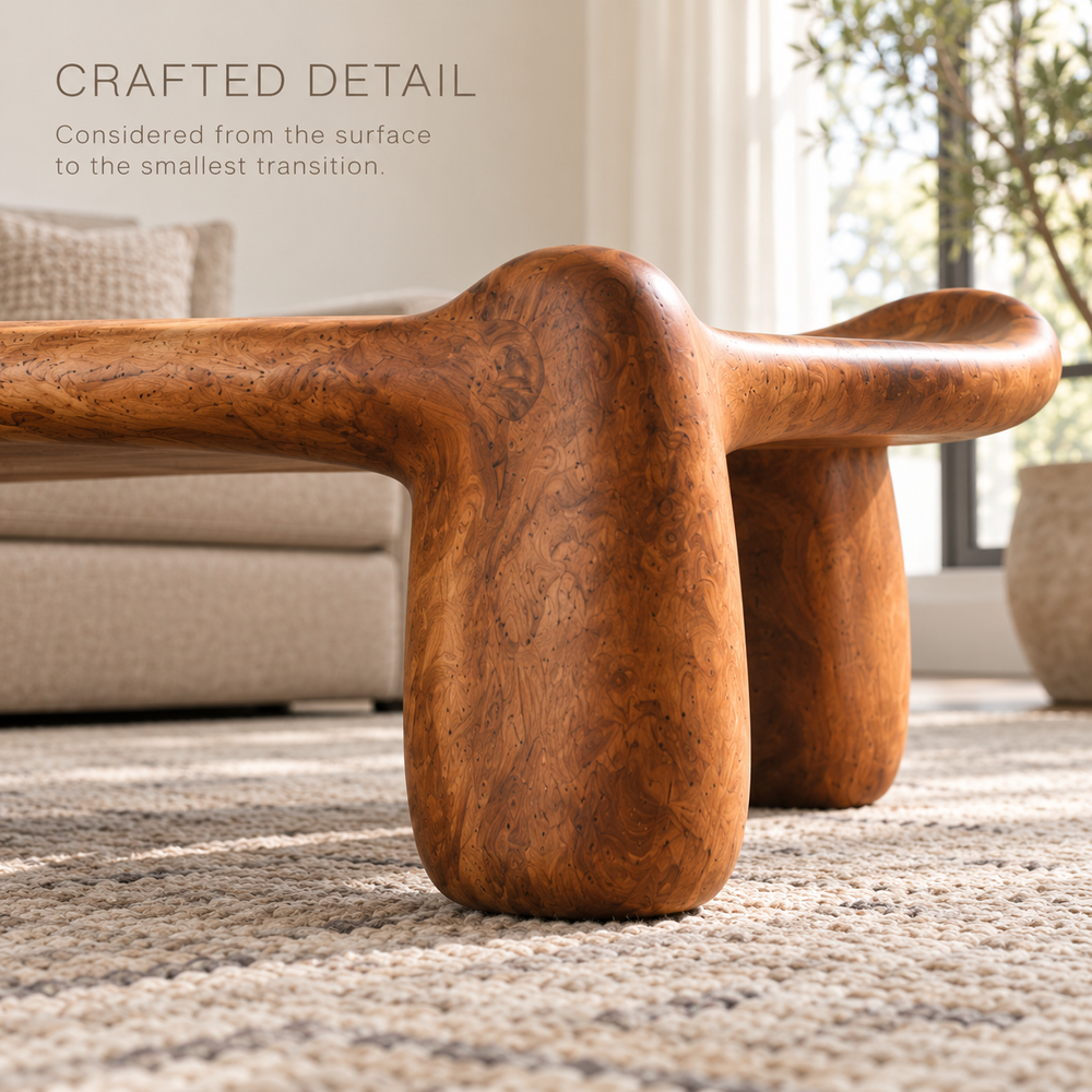 Solene Sculptural Solid Wood Coffee Table - Design 360 - product detail and styling view 5