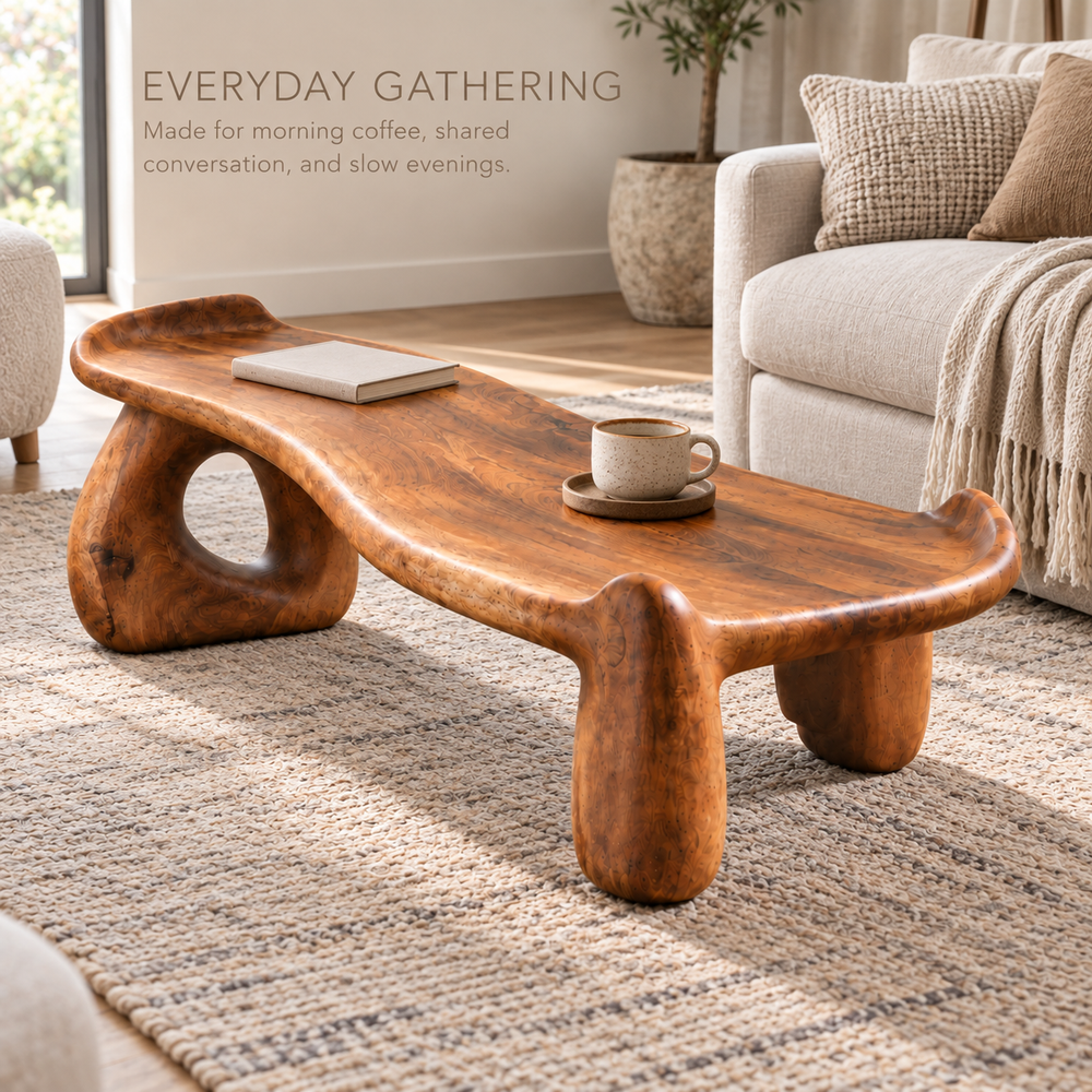 Solene Sculptural Solid Wood Coffee Table - Design 360 - product detail and styling view 6