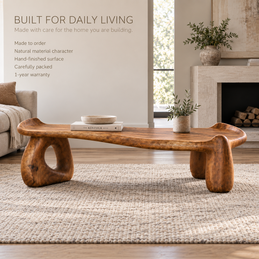 Solene Sculptural Solid Wood Coffee Table - Design 360 - product detail and styling view 8