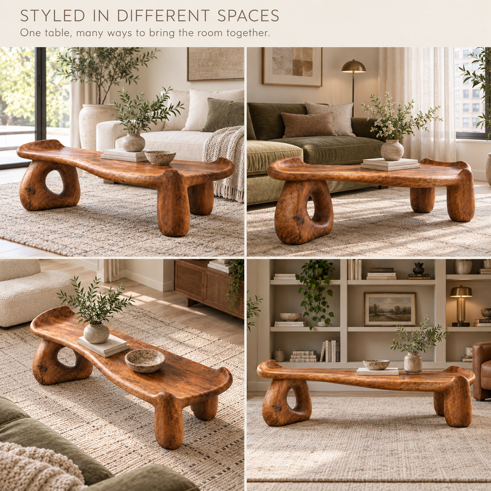Solene Sculptural Solid Wood Coffee Table - Design 360 - product detail and styling view 9