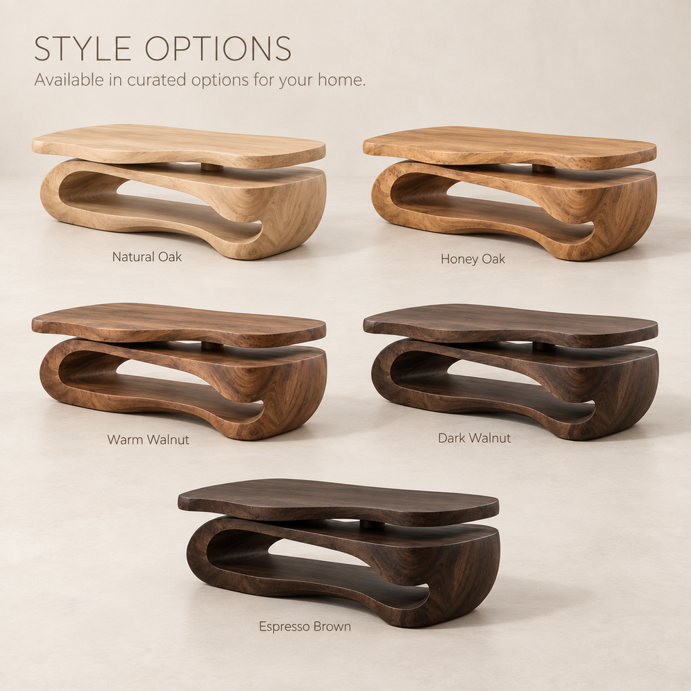 Avira Sculptural Solid Wood Coffee Table - Design 361 - product detail and styling view 10
