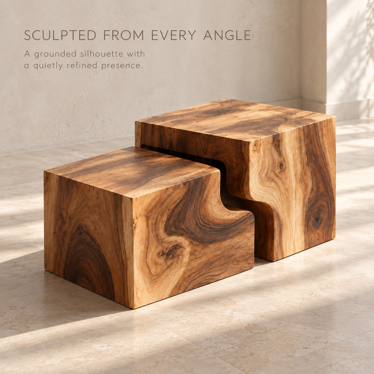 Lorien Sculptural Solid Wood Coffee Table Set - Design 362 - product detail and styling view 2