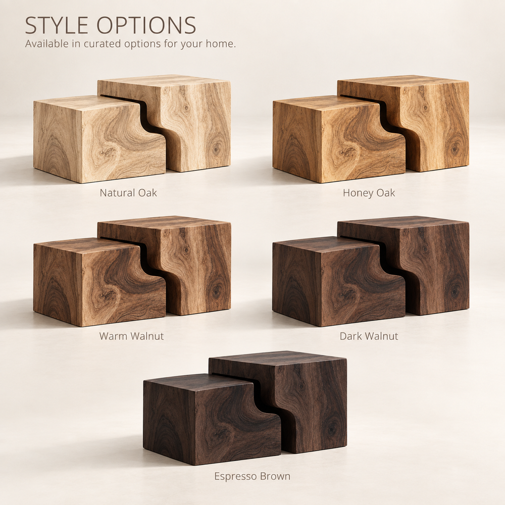 Lorien Sculptural Solid Wood Coffee Table Set - Design 362 - product detail and styling view 10