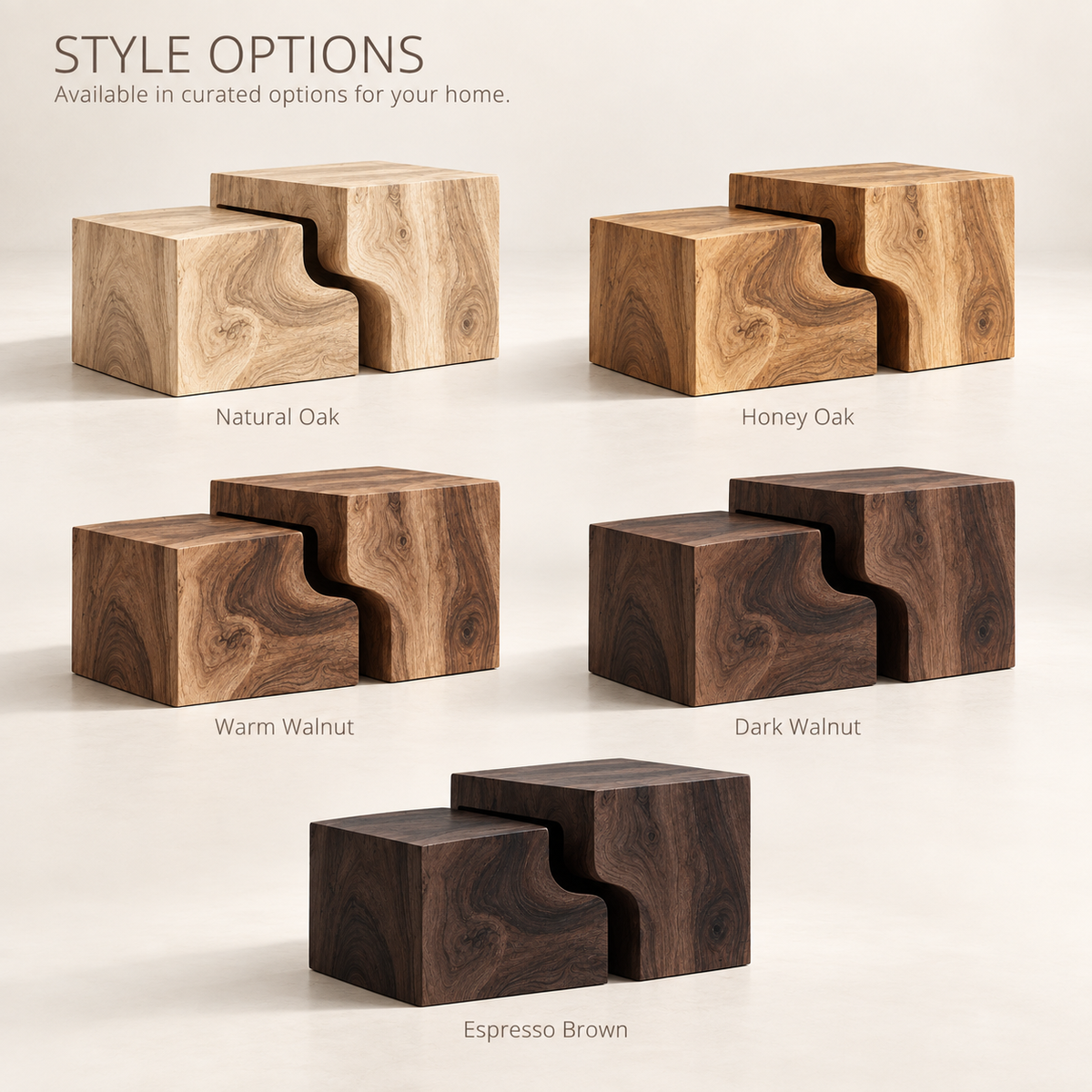 Lorien Sculptural Solid Wood Coffee Table Set - Design 362 - product detail and styling view 10