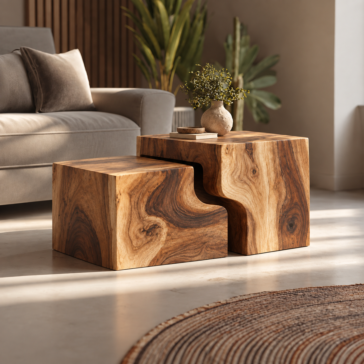 Lorien Sculptural Solid Wood Coffee Table Set - Design 362 - main view