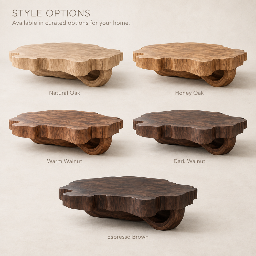 Cassian Sculptural Solid Wood Coffee Table - Design 363 - product detail and styling view 10