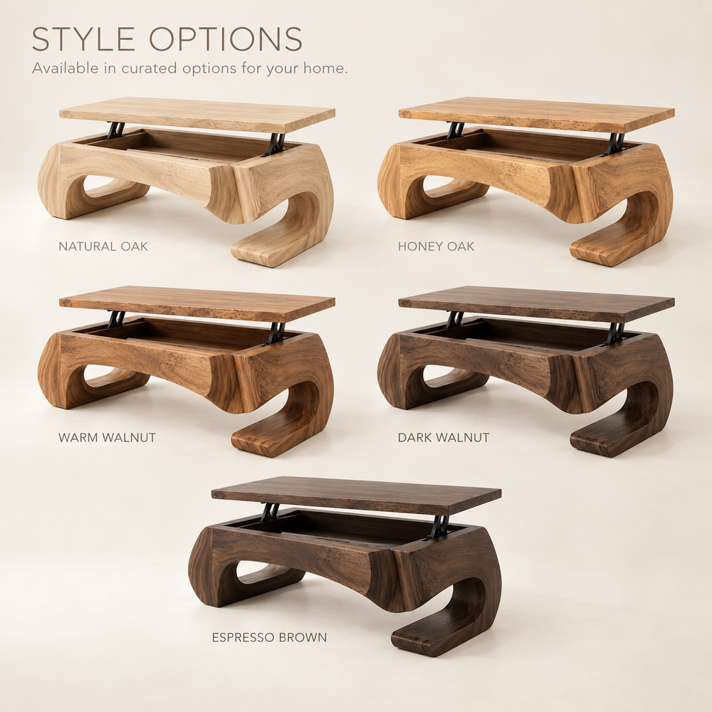 Evren Sculptural Solid Wood Coffee Table - Design 364 - product detail and styling view 10