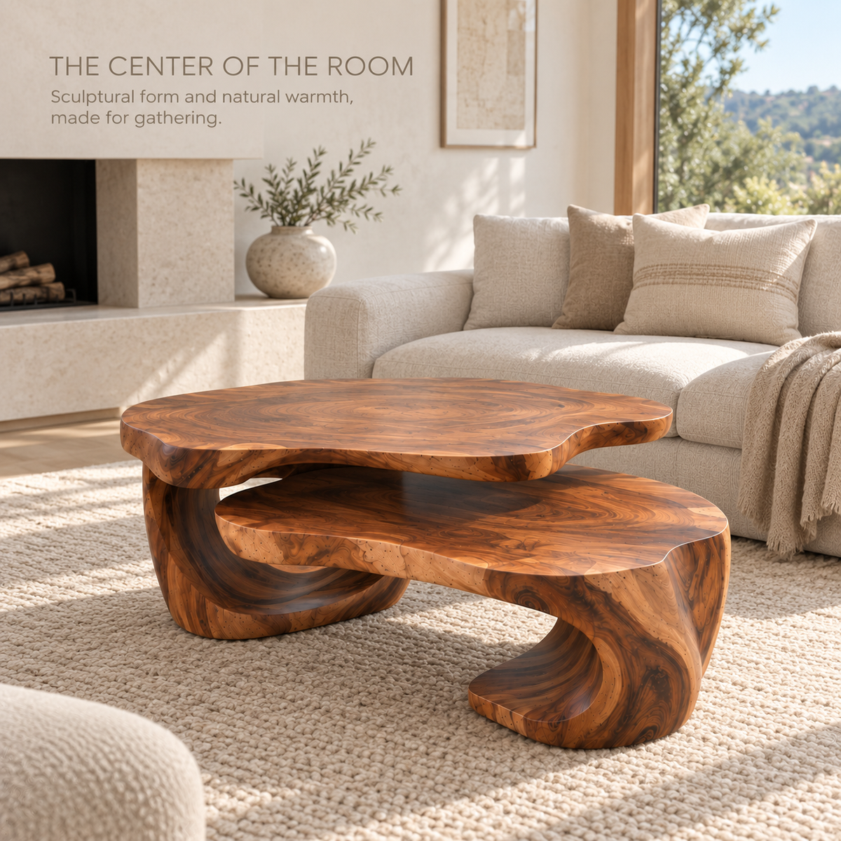 Noelle Sculptural Solid Wood Coffee Table Set - Design 365 - main lifestyle view