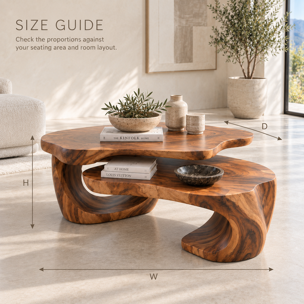 Noelle Sculptural Solid Wood Coffee Table Set - Design 365 - product detail and styling view 7